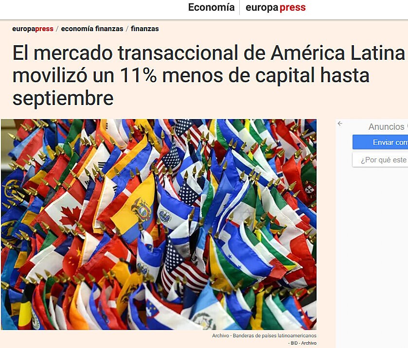 El mercado transaccional de Amrica Latina moviliz un 11% menos de capital hasta septiembre